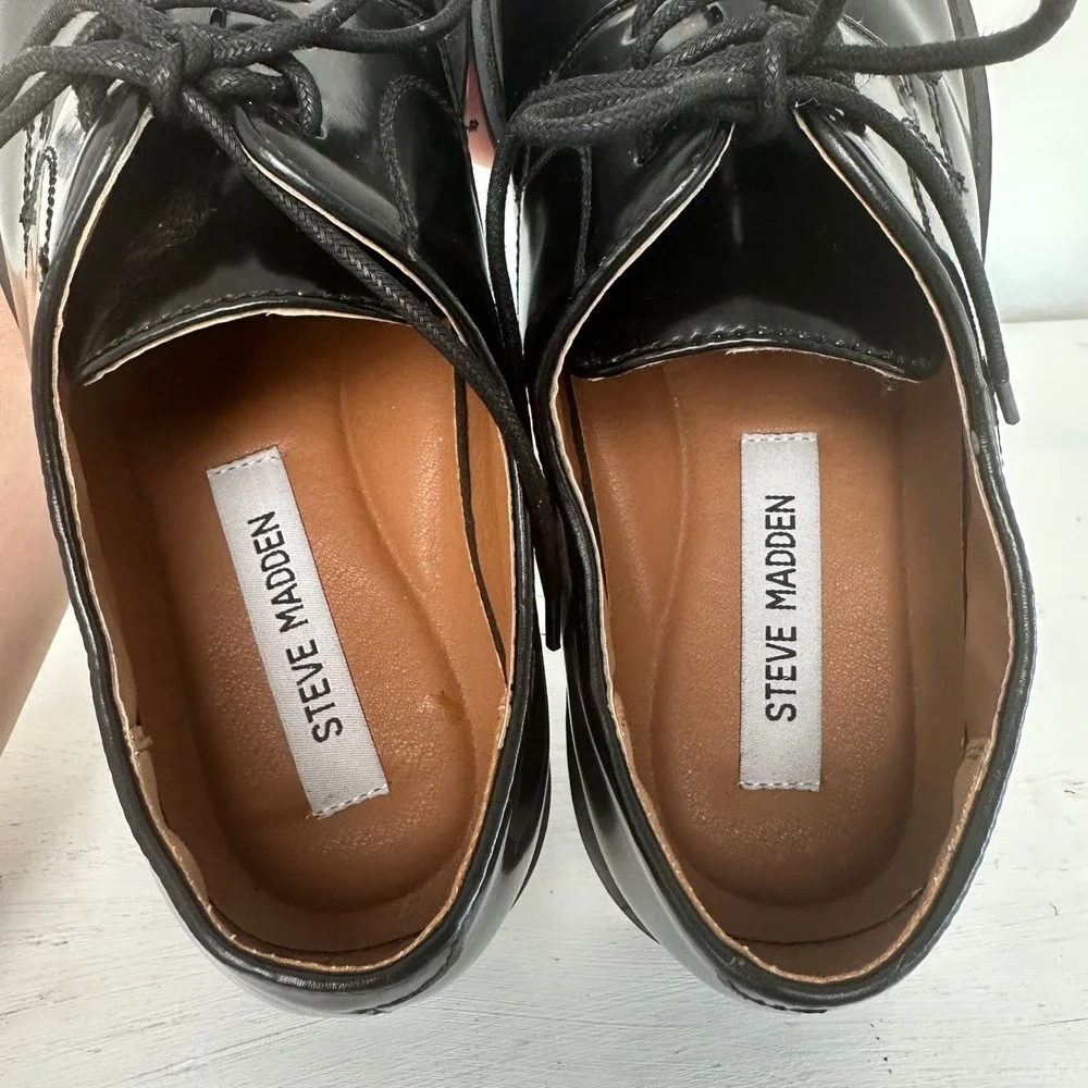 Steve Madden Oxford Shoes Mens 9 P-LUKY Black Leather Cap Toe Dress Shoes